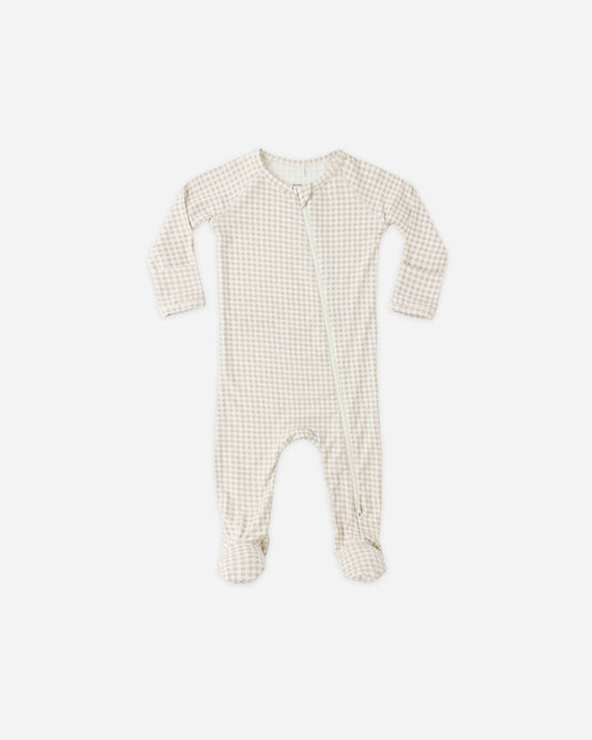 Bamboo Zip Footie || Oat Gingham