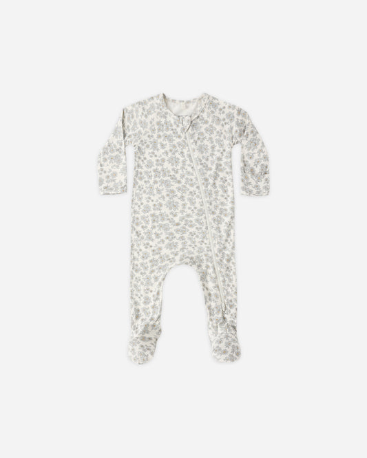 Bamboo Zip Footie || Blue Floral