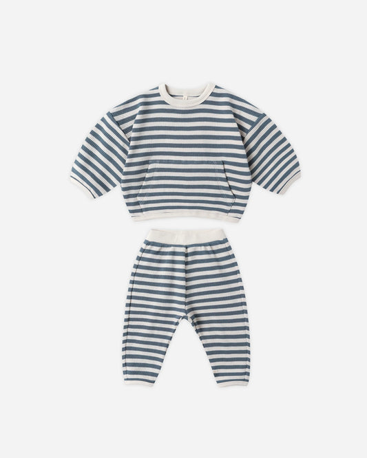 Waffle Slouch Set || Ocean Stripe