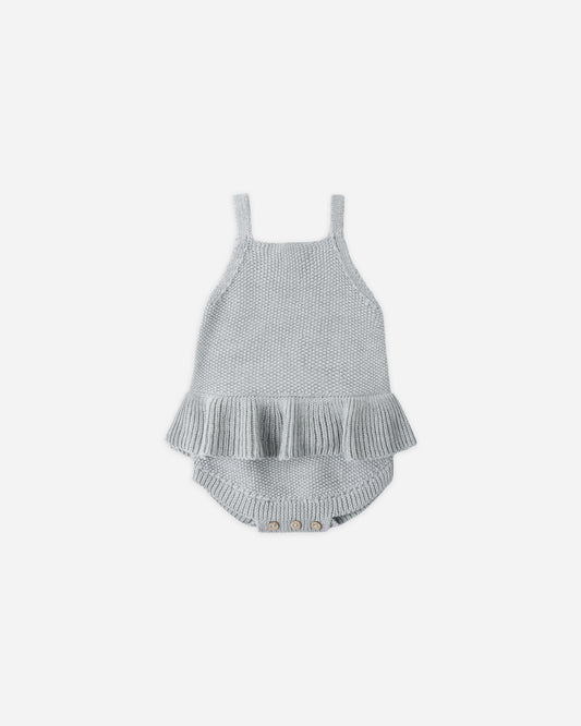 Knit Ruffle Romper || Heathered Sky