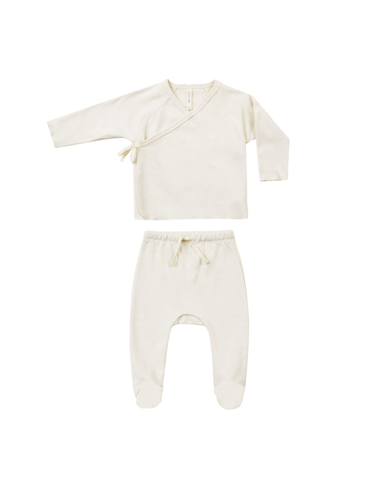 Wrap Top + Footed Pant Set | Ivory