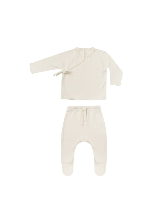 Wrap Top + Footed Pant Set | Ivory