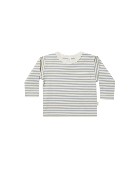 Long Sleeve Pocket Tee | Dusty Blue Stripe