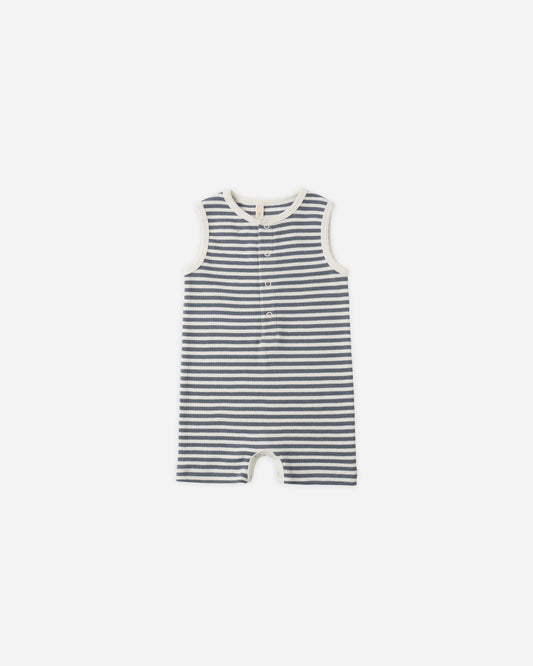 Ribbed Henley Romper || Ocean Stripe