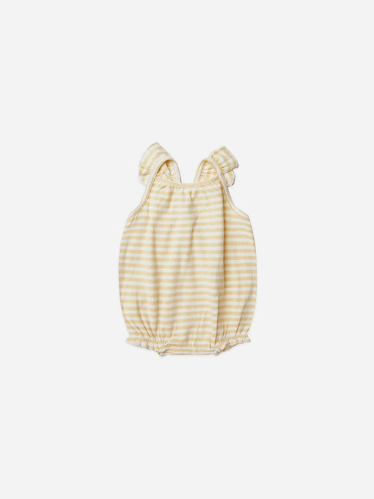 Ribbed Ruffle Romper | Yellow Stripe