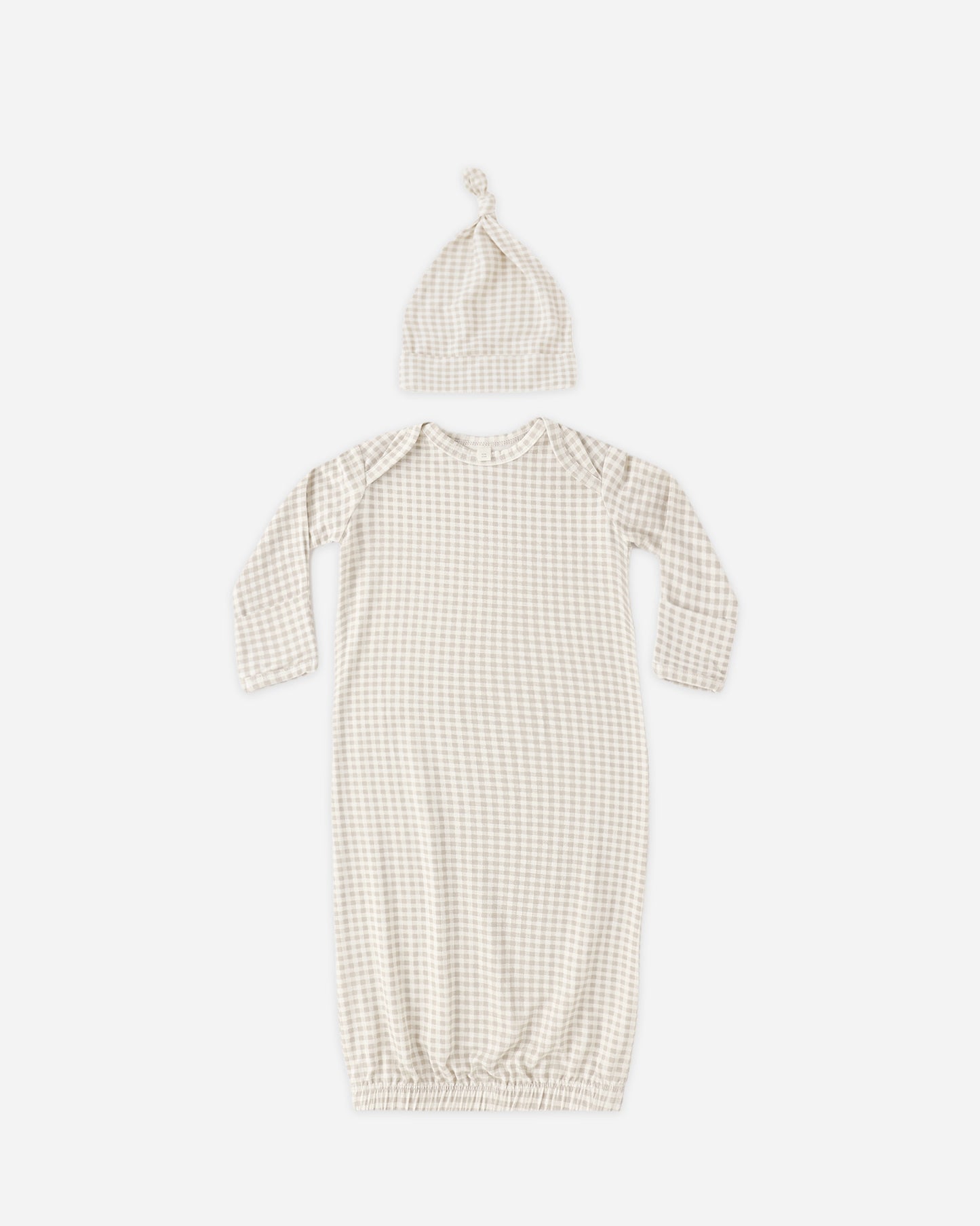 Bamboo Baby Gown + Hat Set || Oat Gingham