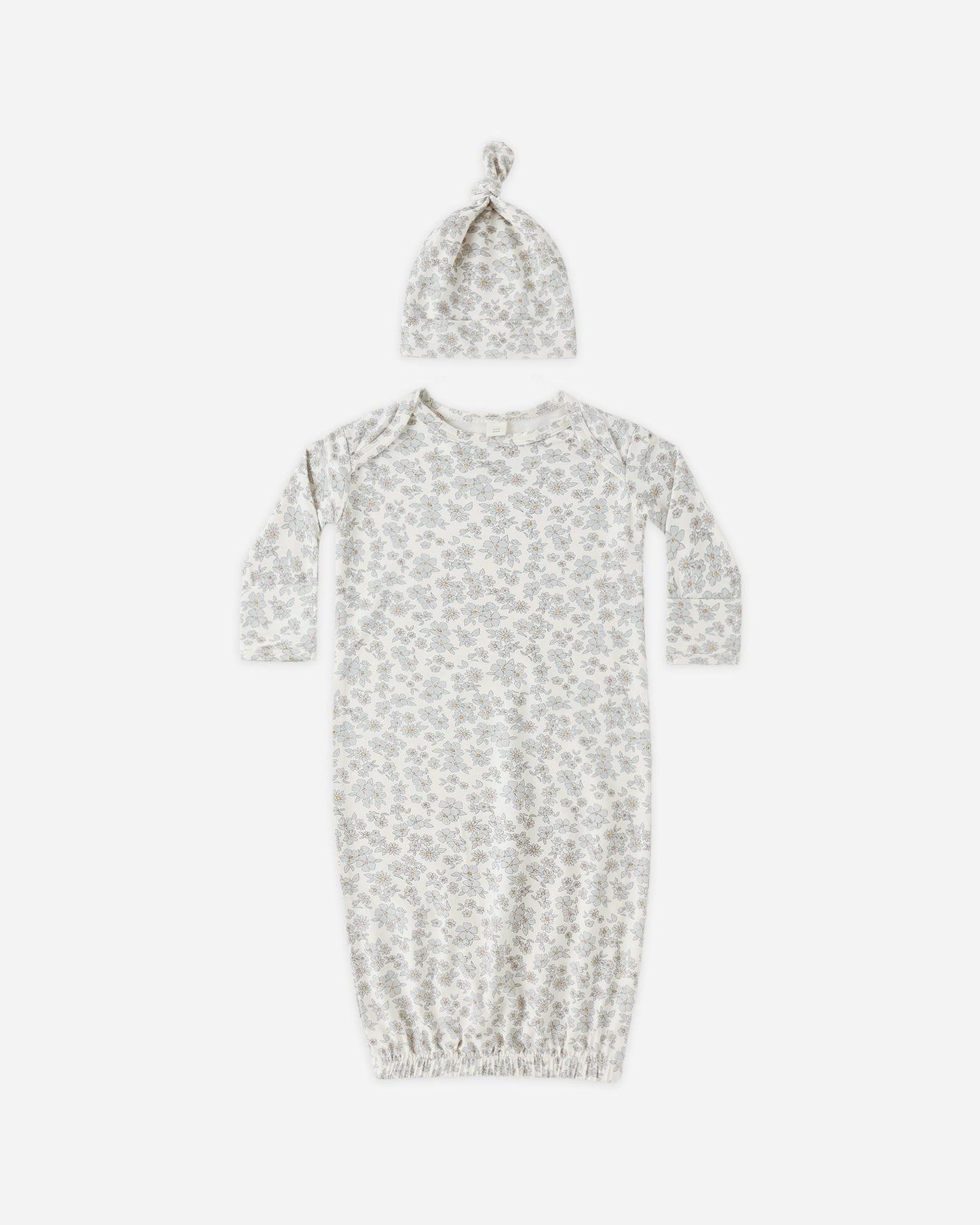 Bamboo Baby Gown + Hat Set || Blue Floral