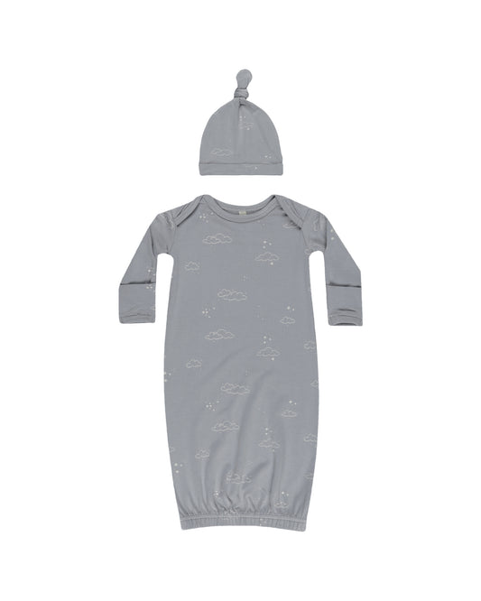 Bamboo Baby Gown + Hat Set || Clouds