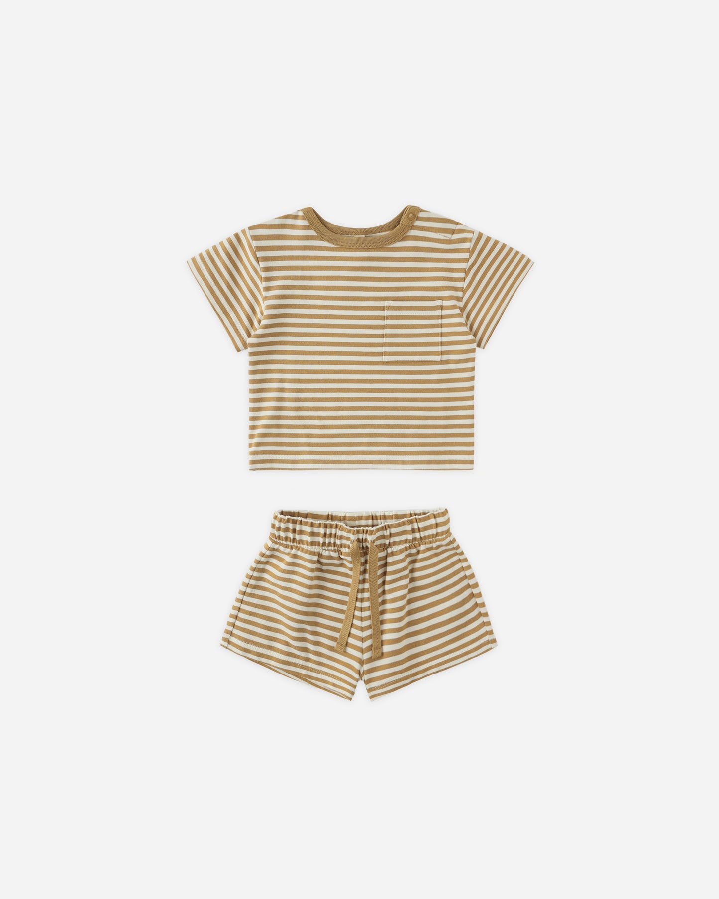 Boxy Pocket Tee + Short Set || Honey Stripe