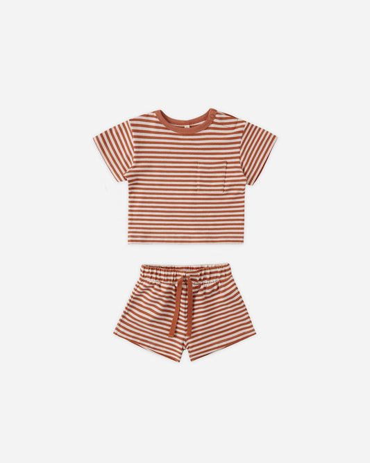 Boxy Pocket Tee + Short Set || Poppy Stripe