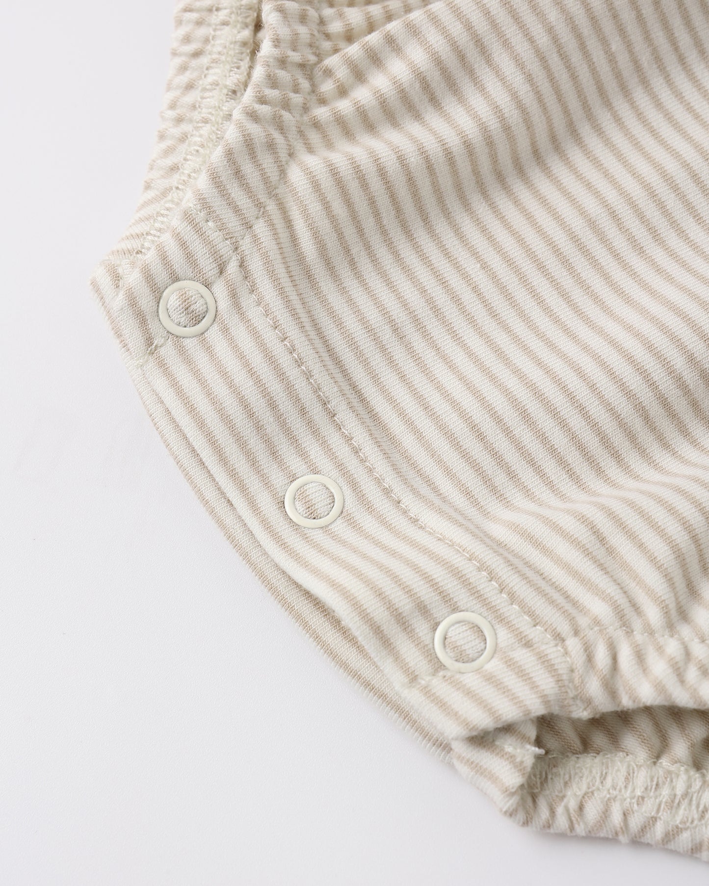 Smocked Ruffle Sleeve Romper || Oat Micro Stripe