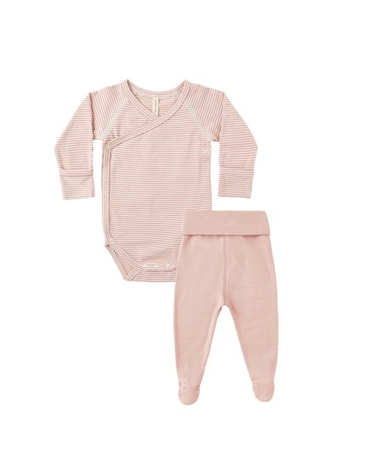 Side Snap Bodysuit + Pant Set || Rose Micro Stripe