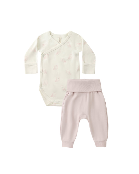 Side Snap Bodysuit + Pant Set || Snow Owls
