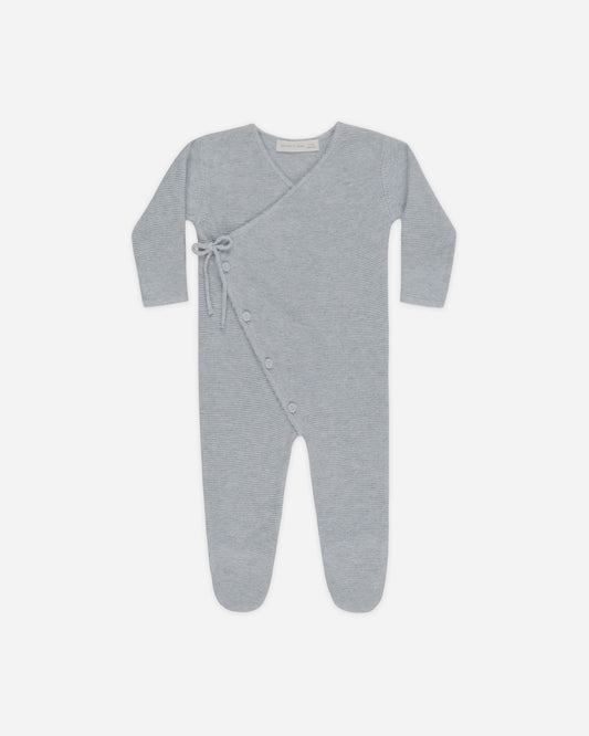 Wrap Knit Footie || Heathered Dusty Blue
