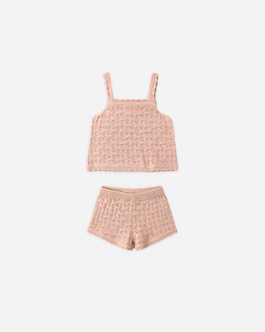 Pointelle Knit Tank + Short Set || Melon