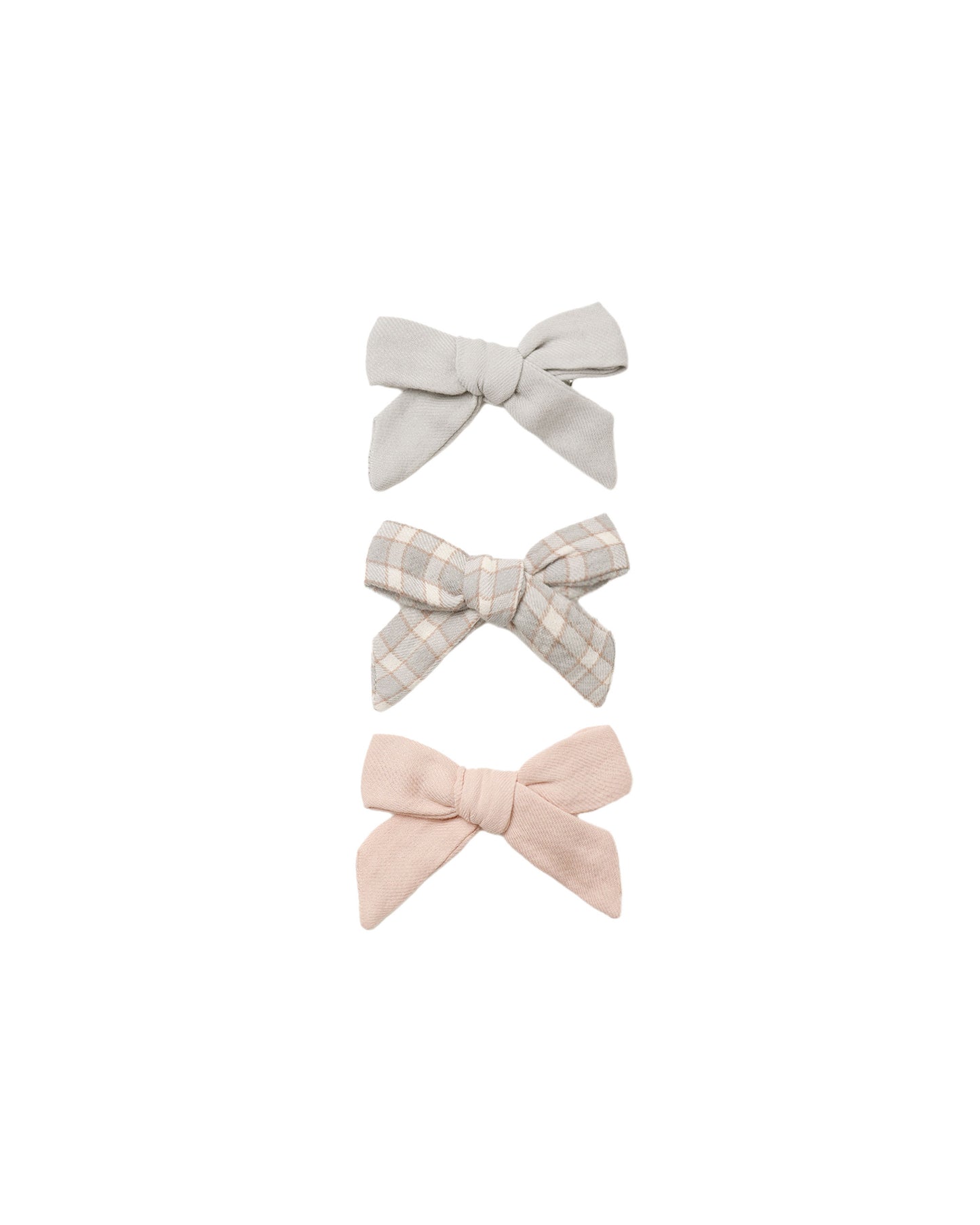 Bow W. Clip, Set Of 3 || Cloud, Blue Gingham, Dusty Rose
