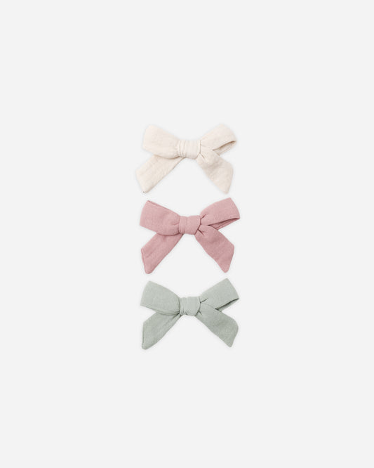 Bow W. Clip, Set Of 3 || Natural, Mauve, Sage
