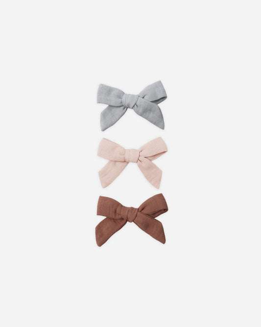 Bow W. Clip, Set Of 3 || Sky, Blush, Poppy