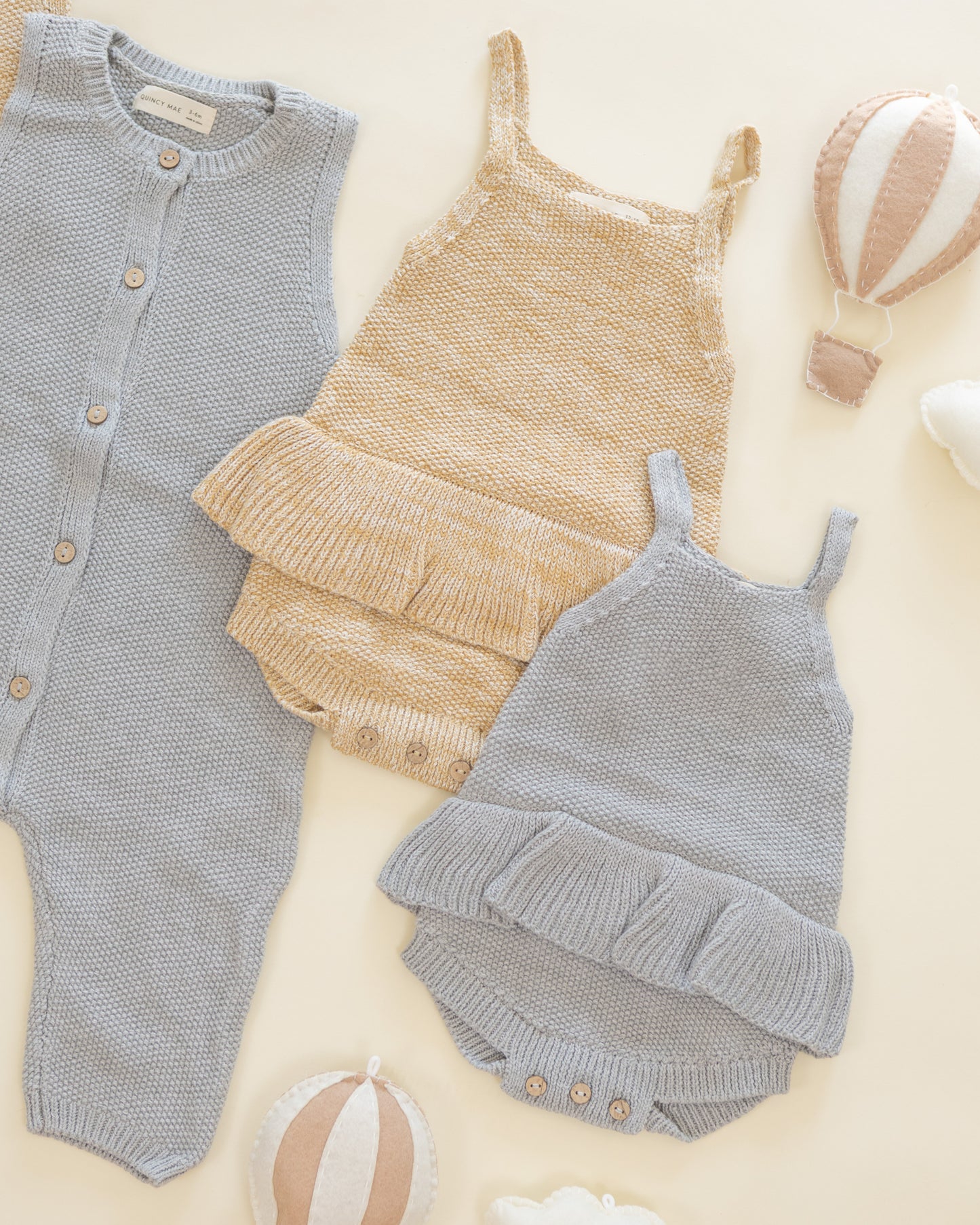 Knit Ruffle Romper || Heathered Sky