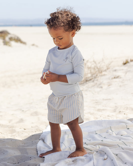 Boys Swim Short || Blue + Butterscotch Stripe