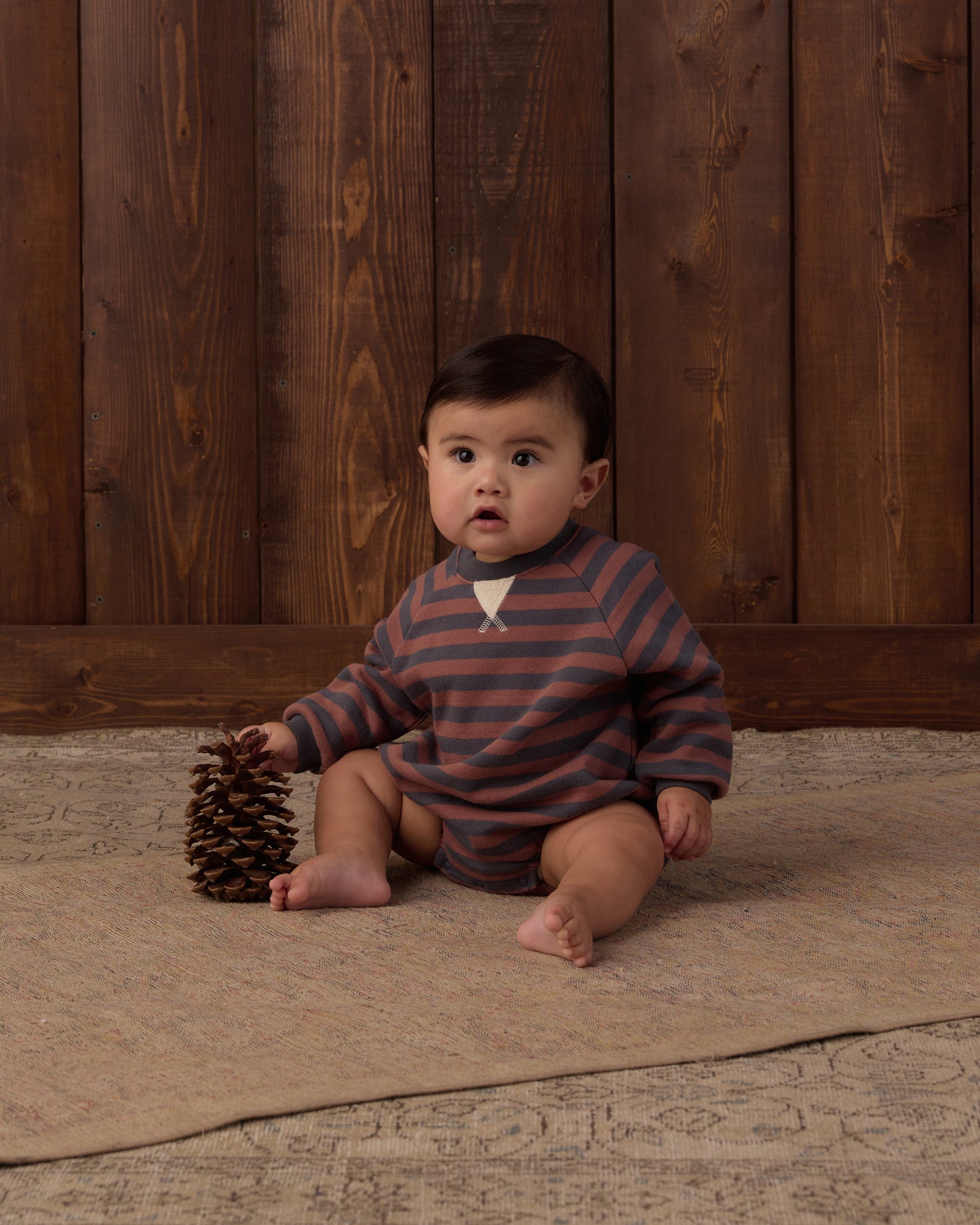 Crew Neck Romper || Mulberry Stripe