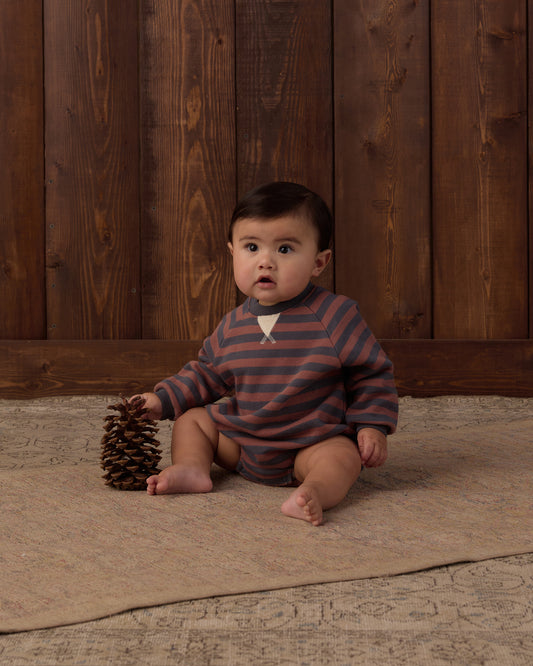 Crewneck Bubble Romper || Mulberry Stripe