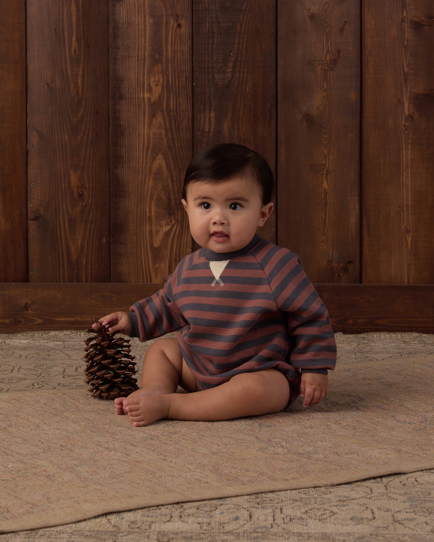 Crew Neck Romper || Mulberry Stripe