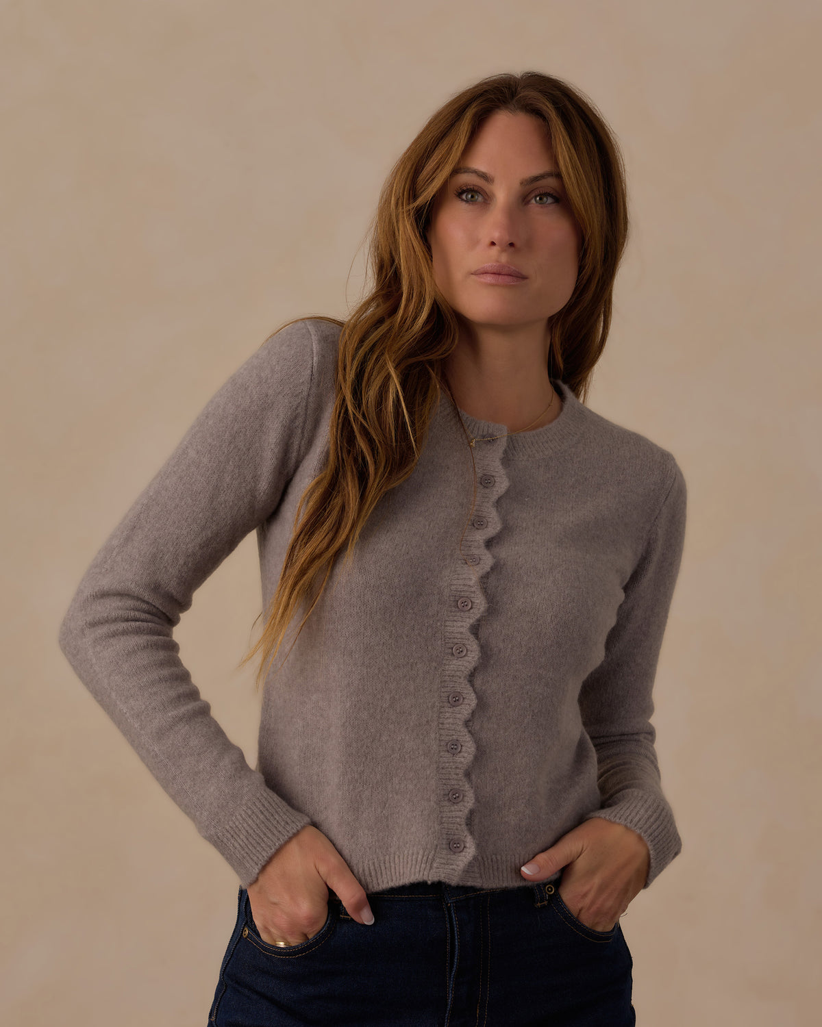 Women's Scallop Cardigan | Dusty Blue