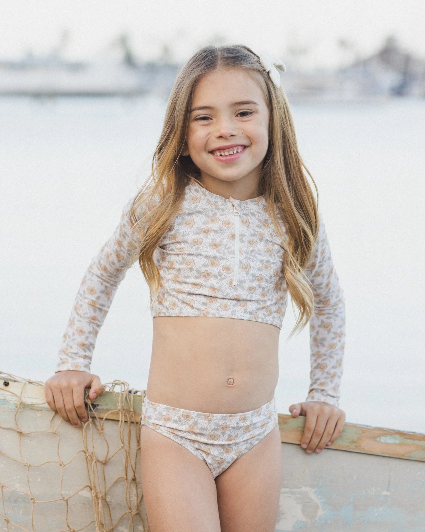 Crop Rashguard & Bikini Set || Yellow Floral