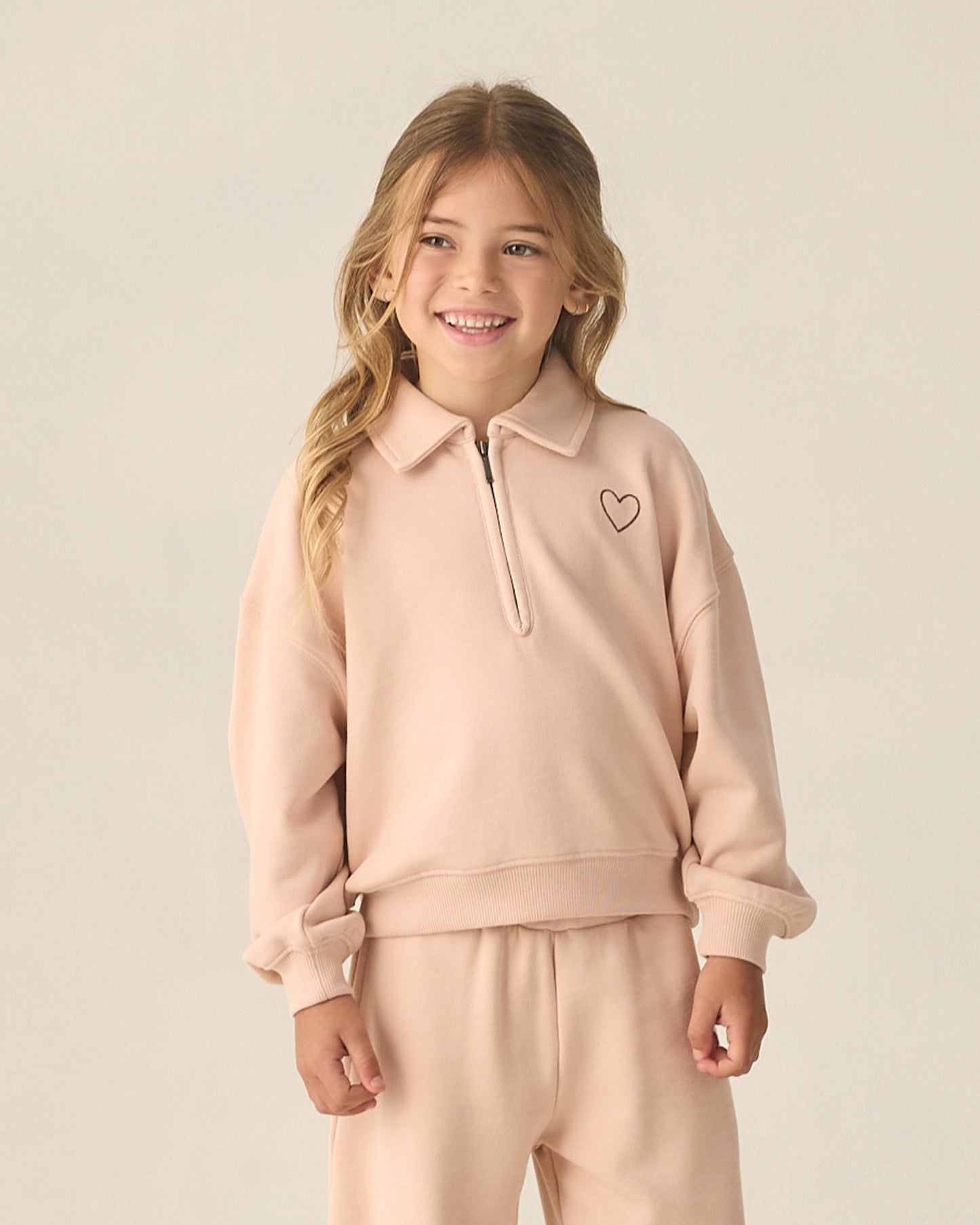Quarter Zip Sweatshirt || Blush