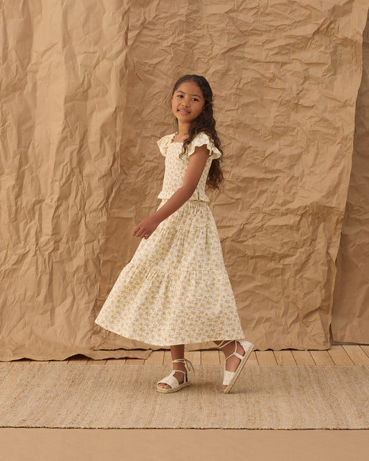 Tiered Midi Skirt || Yellow Floral