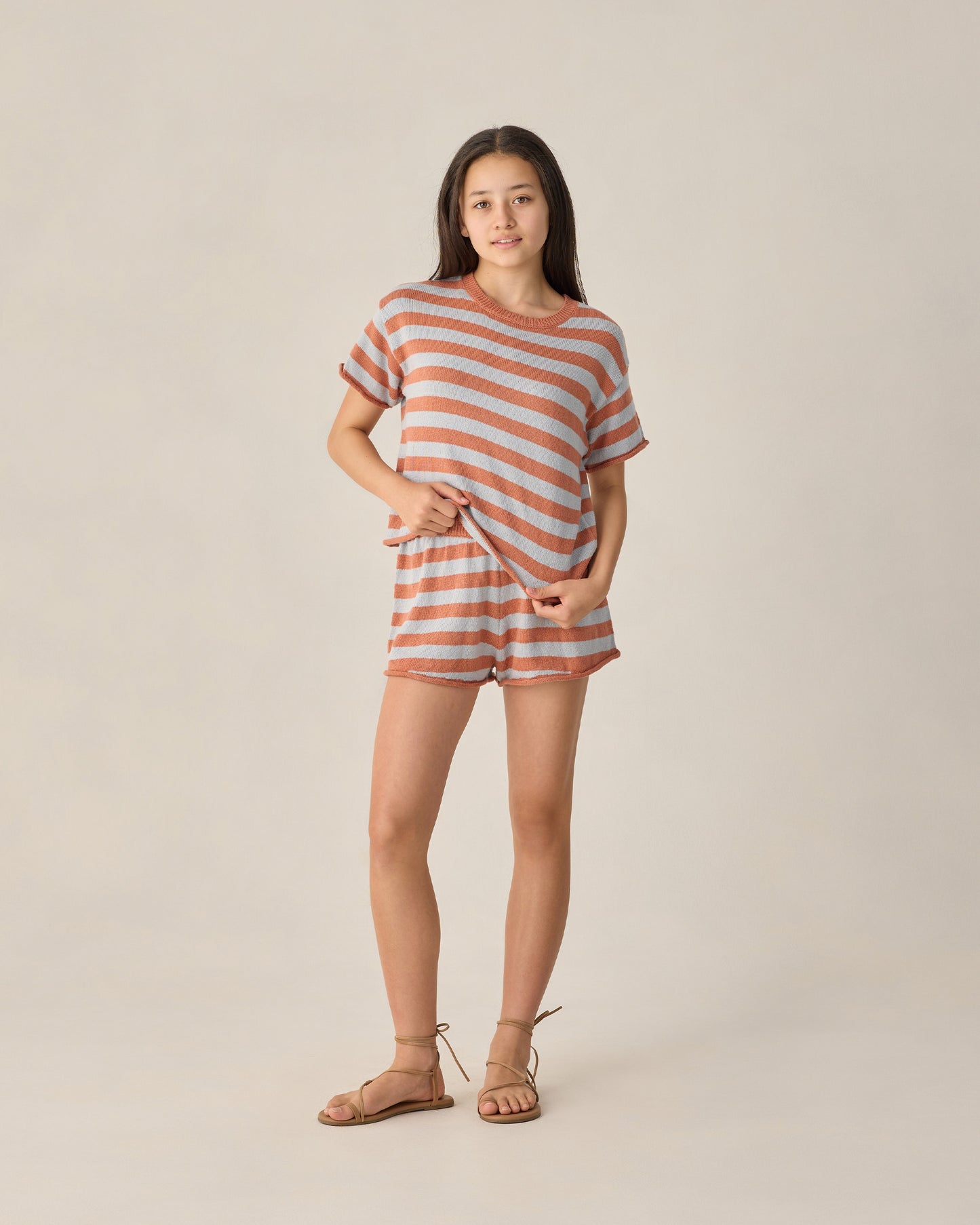 Summer Knit Set | Poppy + Light Blue Stripe - Teen