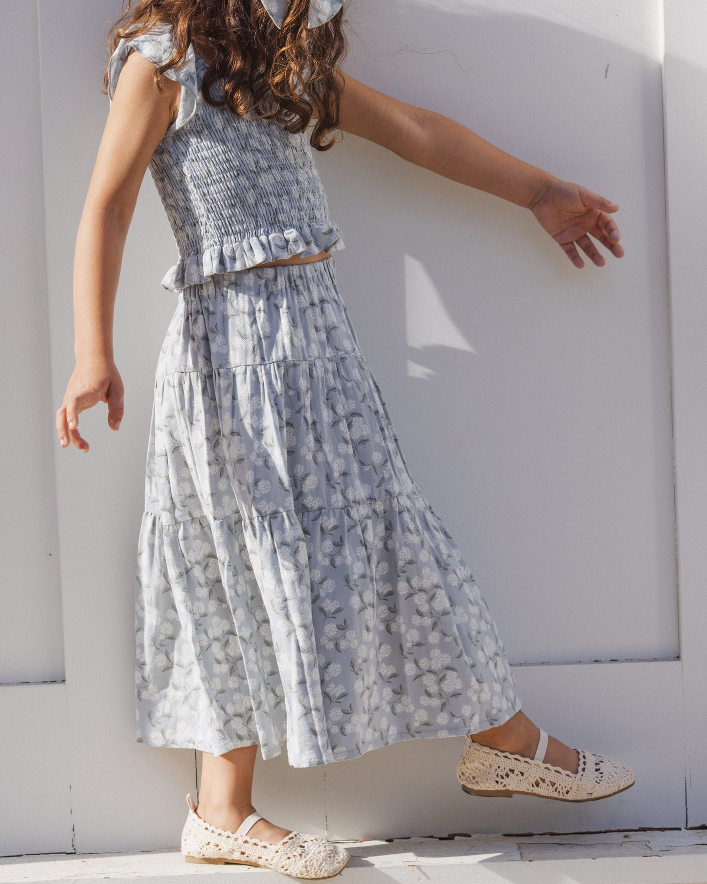 Tiered Midi Skirt  || Light Blue