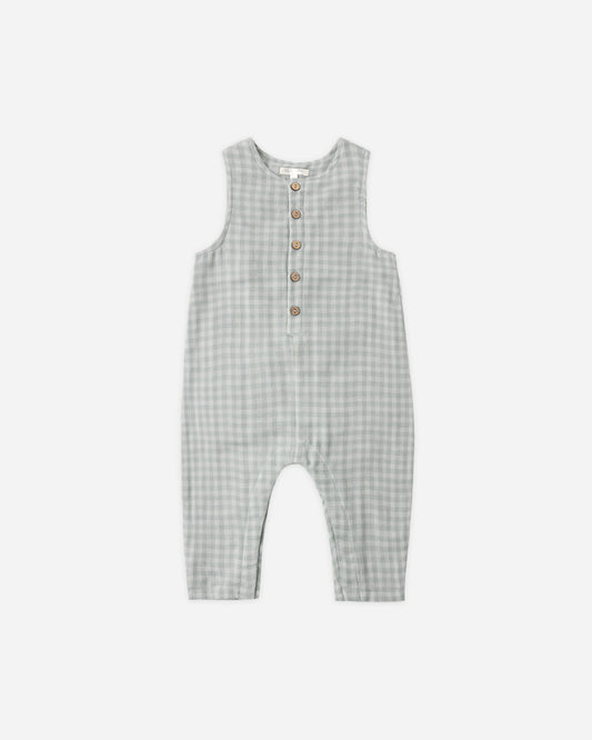 Button Jumpsuit || Green Gingham