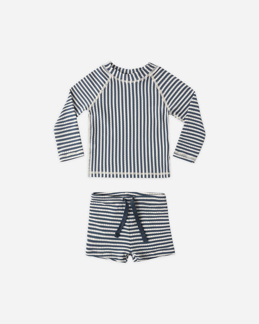 Boys Rashguard Set || Navy Stripe