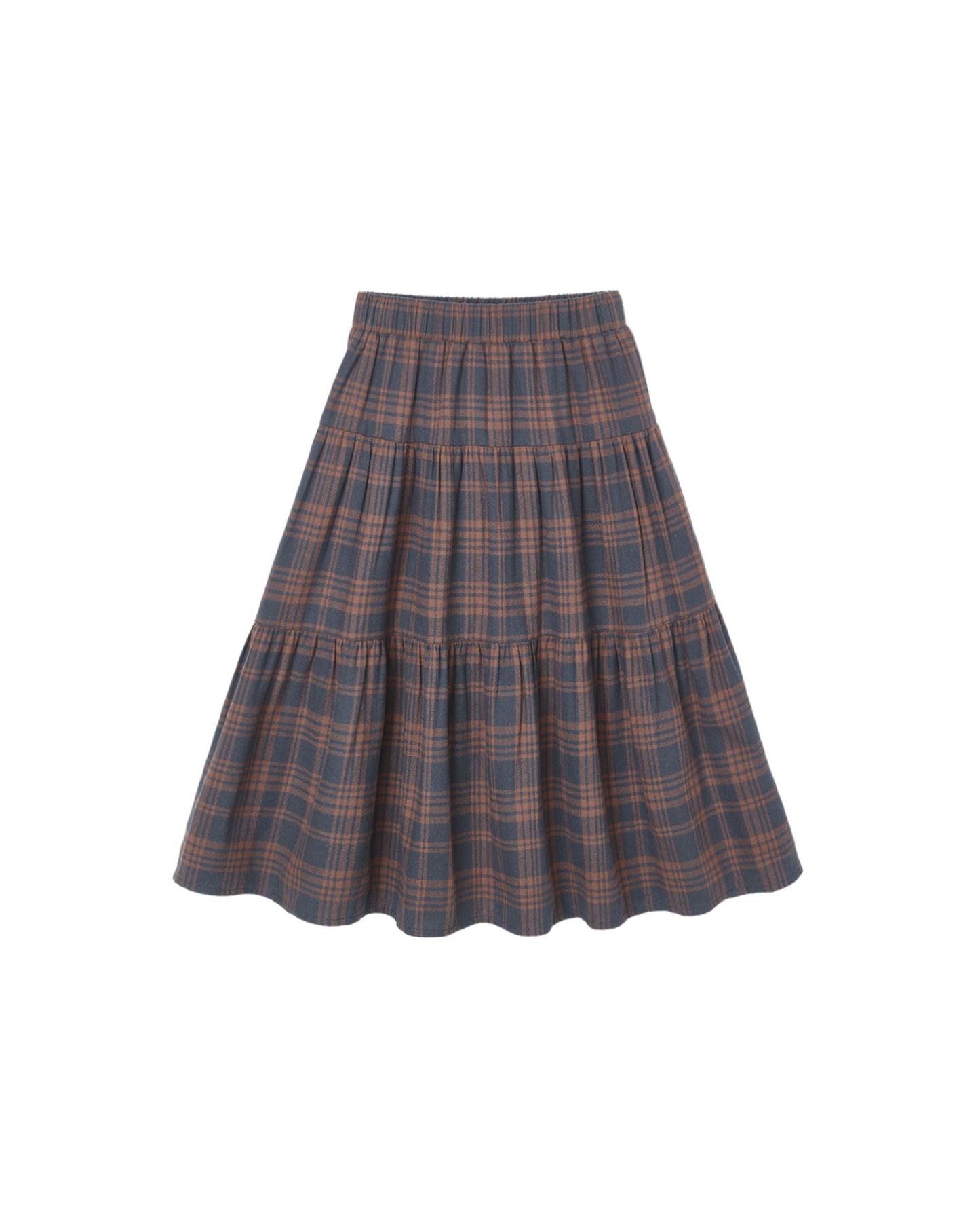 Tiered Midi Skirt || Midnight Plaid