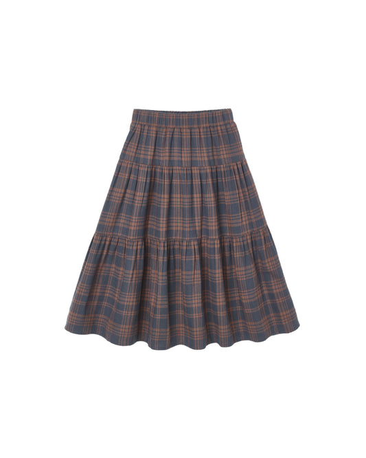 Tiered Midi Skirt || Midnight Plaid