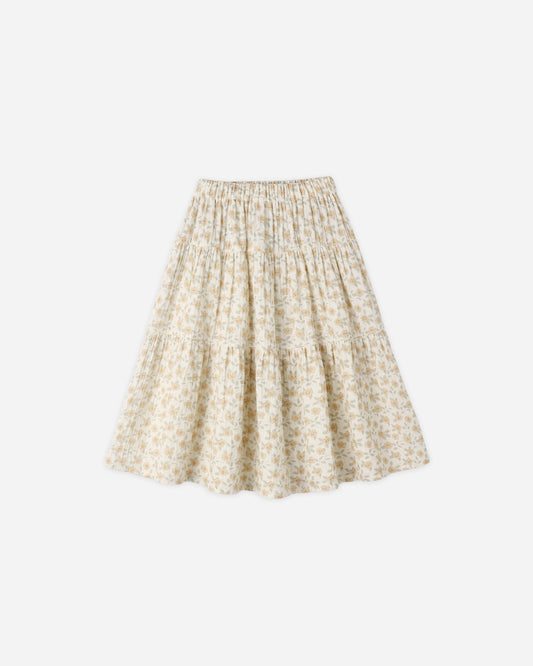 Tiered Midi Skirt || Yellow Floral