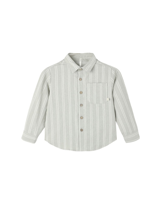 Collared Long Sleeve Shirt || Sage Pinstripe