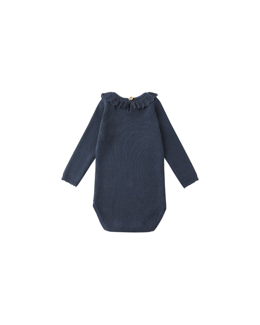 Ruffle Collar Bodysuit || Navy