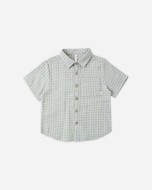 Collared Short Sleeve Shirt || Green Gingham
