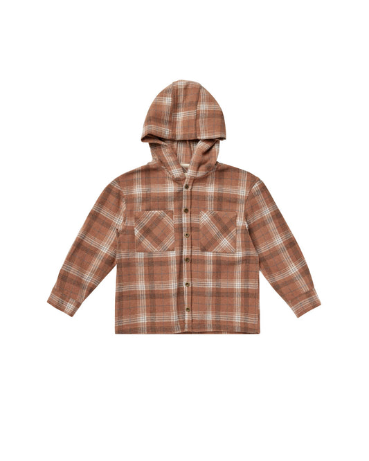 Hooded Overshirt | Brown Plaid