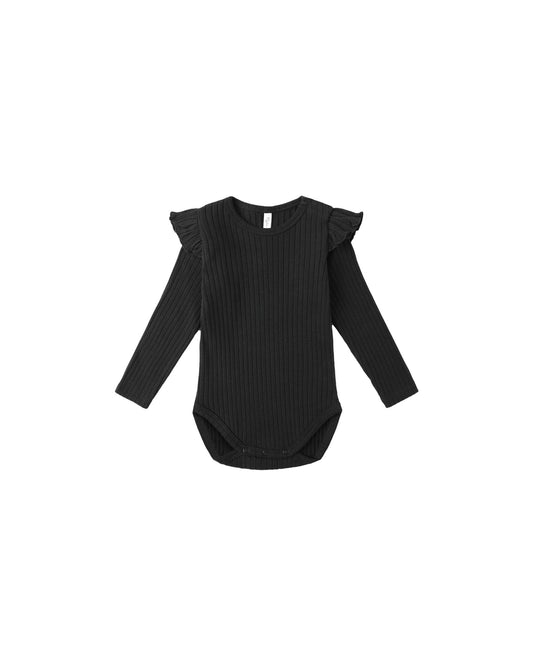 Shoulder Ruffle Bodysuit || Black