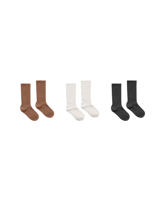 Ribbed Socks, 3 Pack | Cedar, Ivory, Black