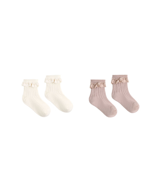 Lace Trim Socks, 2-Pack || Rosewood, Natural