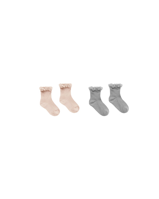 Lace Trim Sock Sets | Shell, Dusty Blue