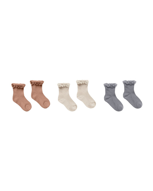 Lace Trim Socks | Spice, Natural, Dusty Blue