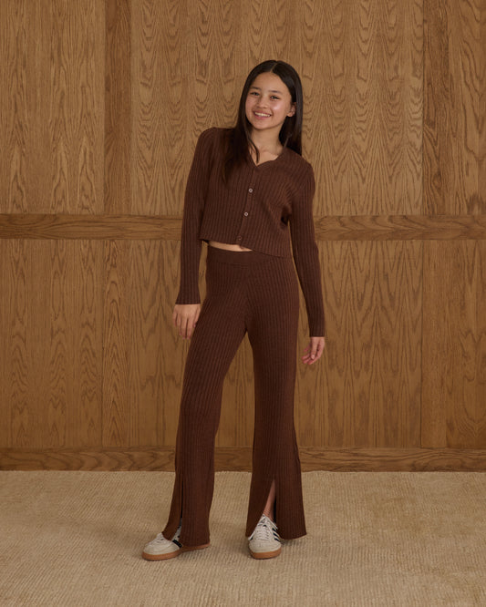 Long Sleeve Knit Button Top || Brown - Teen