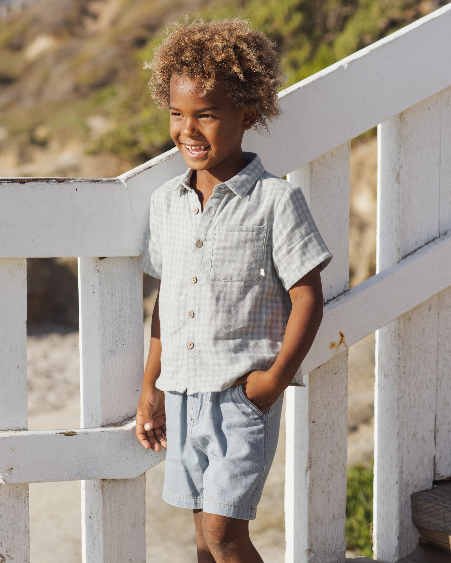Collared Short Sleeve Shirt || Green Gingham