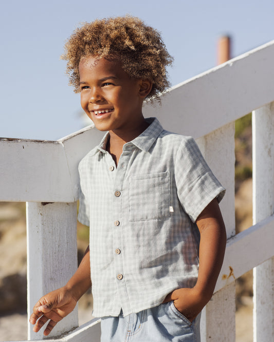 Collared Short Sleeve Shirt || Green Gingham